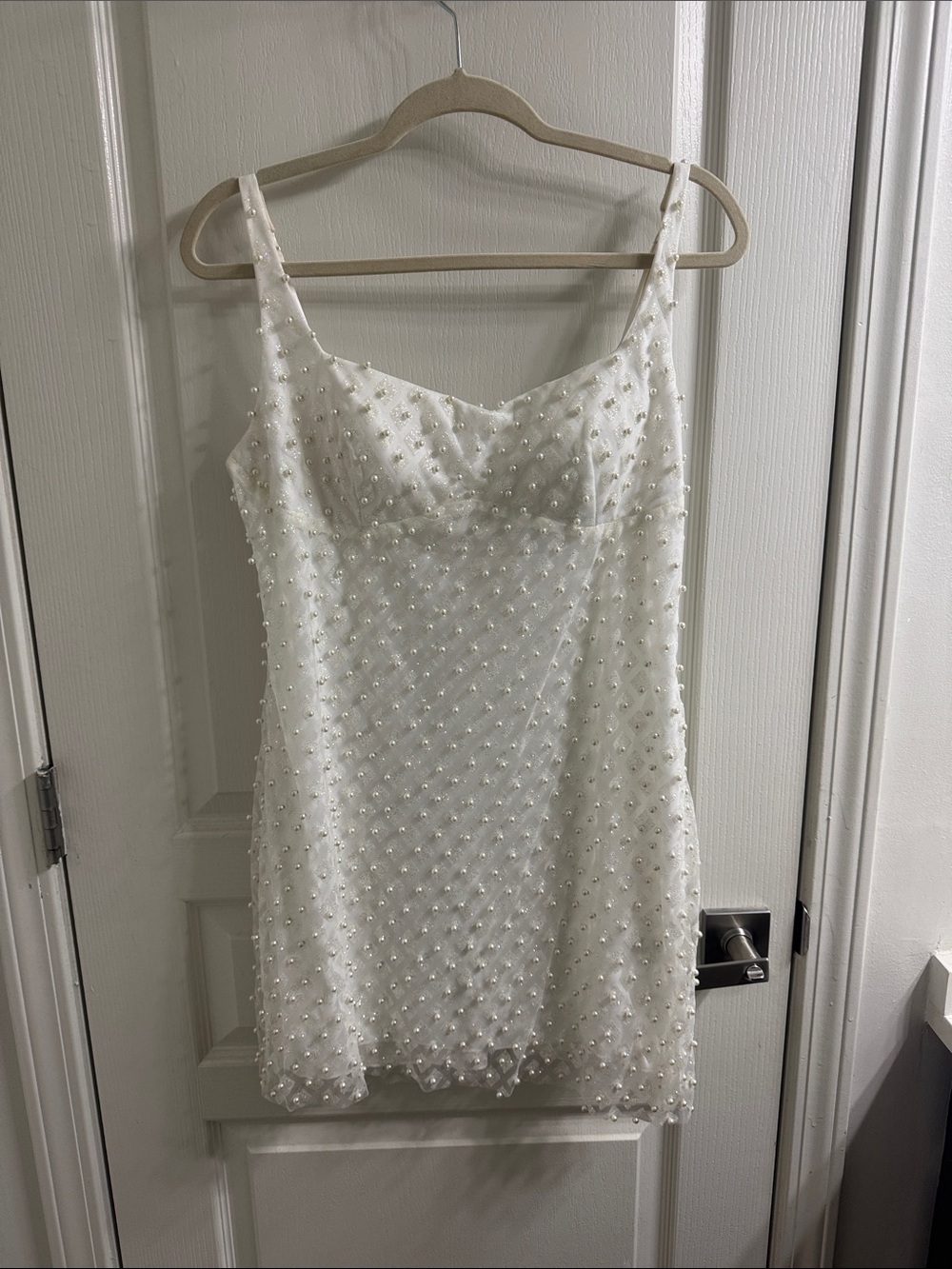 White Pearl-Embellished Slip Dress